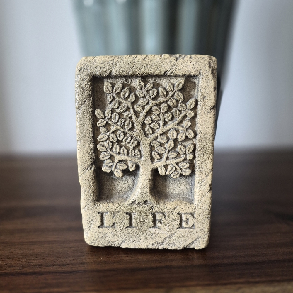Decorative 'LIFE' Tree Stone Plaque - Beige
